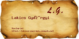 Lakics Györgyi névjegykártya